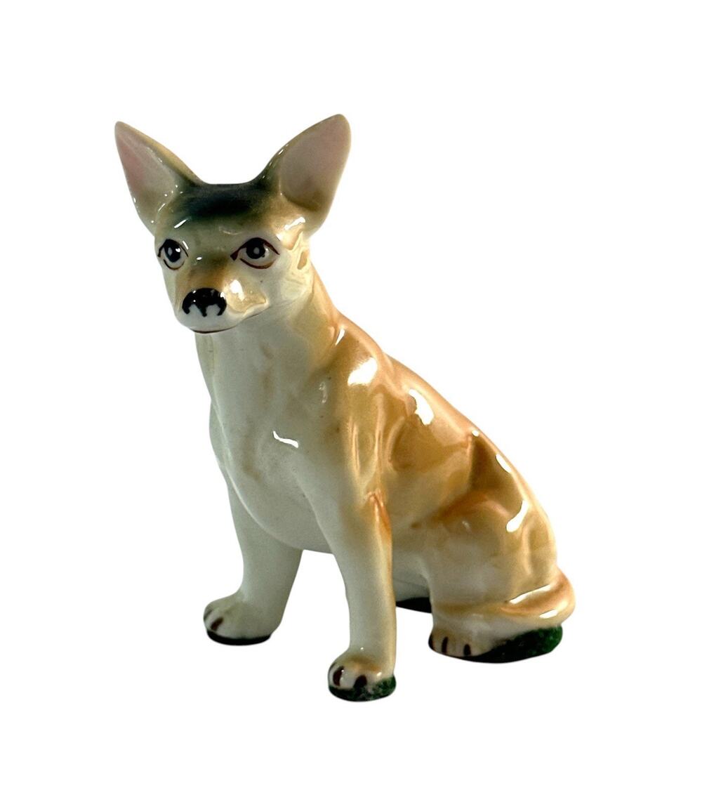 Vintage Porcelain Chihuahua Dog Figurine Tan Cream Hand Painted 3”